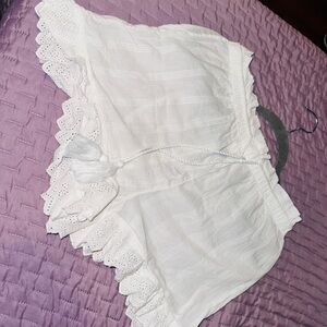 White Eyelet Trim Shorts